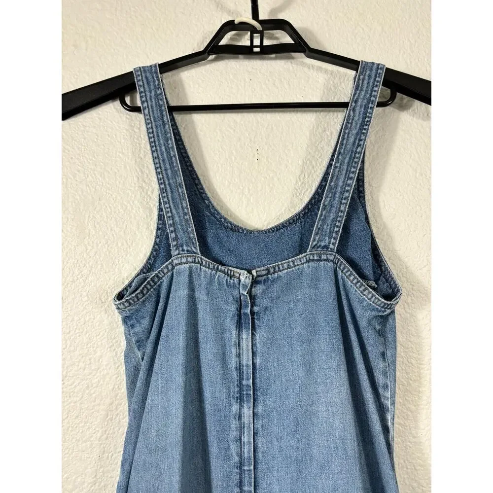 Vintage Distressed Denim Dress Womens‎ 4 Blue Jumper Midi Overall Y2K 90s